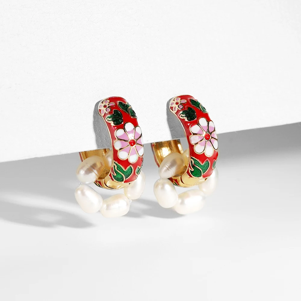 Boho Email de Flori Rotunde Cercei Pentru Femei la Modă Mark Flori declarație cerc Cercei cu Perle de Partid de Bijuterii Cadou