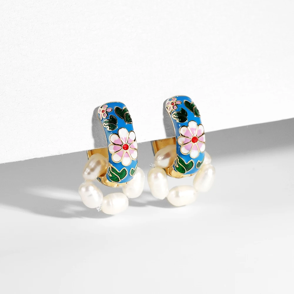 Boho Email de Flori Rotunde Cercei Pentru Femei la Modă Mark Flori declarație cerc Cercei cu Perle de Partid de Bijuterii Cadou