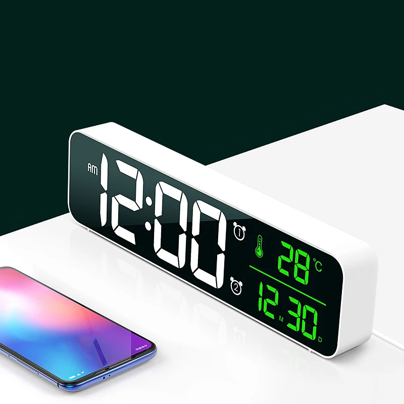 Alarmă Ceas Digital,Temperatura Detecta,de 40 de Tonuri de apel de Alarmă,Volum si Luminozitate Reglabile,Ceas Deșteptător pentru Dormitoare