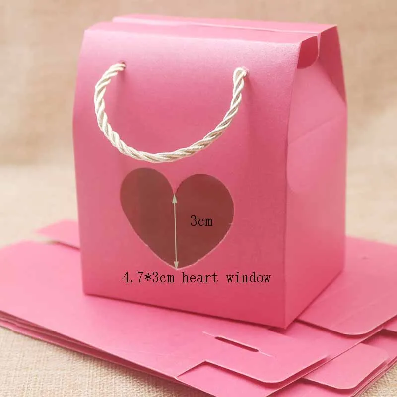 Feiluan 50pcs hârtie goală mâner cutie de cadou cu inima /retangular ferestre din pvc cutie de cadouri /dulciuri/de favoarea nunta afișa caseta de sac