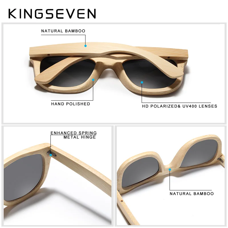 KINGSEVEN 2019 Retro Bambus ochelari de Soare Barbati Femei Polarizati Oglinda UV400 Ochelari de Soare Full Frame Nuanțe de Lemn Ochelari Manual