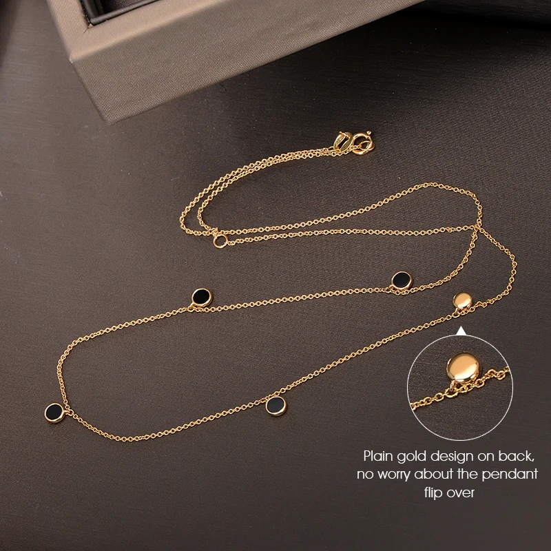 Caimao Bijuterii Aur Galben 14kt Onix Negru Lanț Pandantiv pentru Femei Design Rafinat Poate Purta 16inch și 18inch