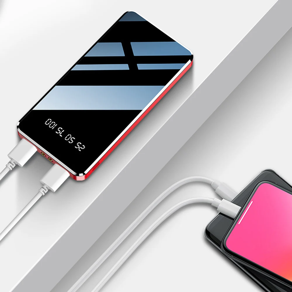 FLOVEME Mini Portabil Putere Banca Pentru Xiaomi Mi 20000mAh pentru iPhone Oglindă cu LED-uri Afișaj Digital PowerBank Pentru iPhone, Samsung, Xiaomi Mi