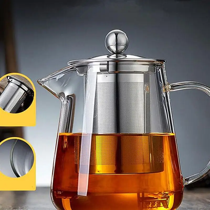 550ml Ceainic de Sticlă Rezistente la Căldură ceainic din Oțel Inoxidabil Infuser Filtru de Mare Capacitate Container Ceai Parfumat