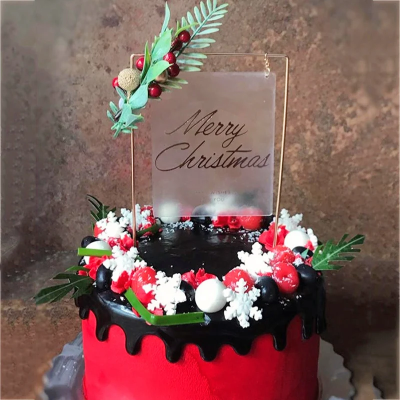 Aur Acrilice Tort Fân Merry Christmas Cake Toppers Florale Tort Pavilion Decor Decoratiuni de Craciun pentru Casa Navidad 2020 Noel