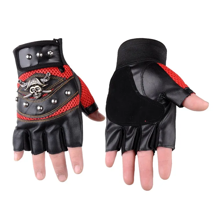 En-gros de 5 perechi/pachete PU Piele Skull Punk de Conducere Motocicleta Motociclist Fingerless Gloves Pentru Barbati Femei Manusi Negre Rece Mănuși