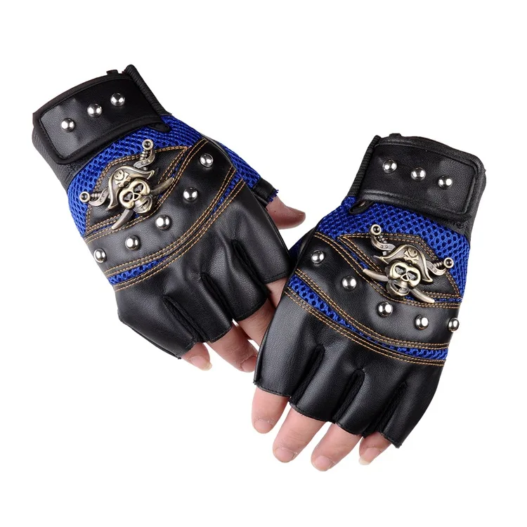 En-gros de 5 perechi/pachete PU Piele Skull Punk de Conducere Motocicleta Motociclist Fingerless Gloves Pentru Barbati Femei Manusi Negre Rece Mănuși