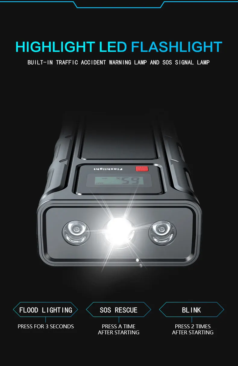 2000A Jump Starter Auto Power Bank 68800mAh 12V de Urgență Dispozitiv de Pornire pentru Benzină Diesel Portabil Cu Smart Clip de Rapel de CONDUS