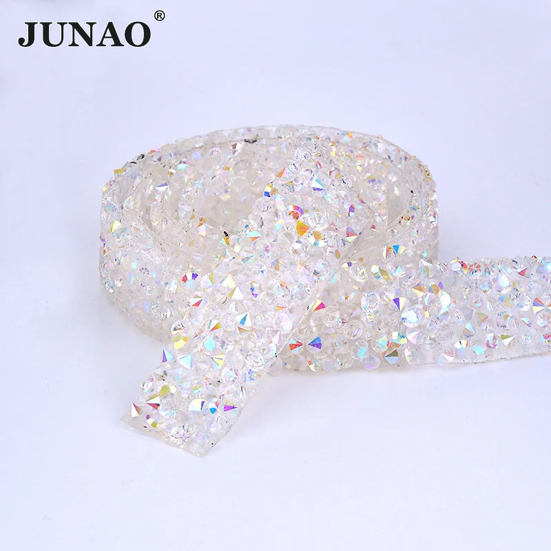 JUNAO 5yard*15mm Transparent AB Cristal Material Remediere rapidă Rășină Pietre Trupa Trim Strass Panglică de Cristal Aplicatiile pentru Haine DIY
