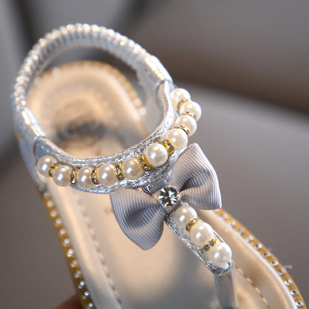 Fete stras pearl papion printesa pantofi de vara deosebit de confortabil pantofi de plaja si sandale Boeknot perla de cristal princess S4