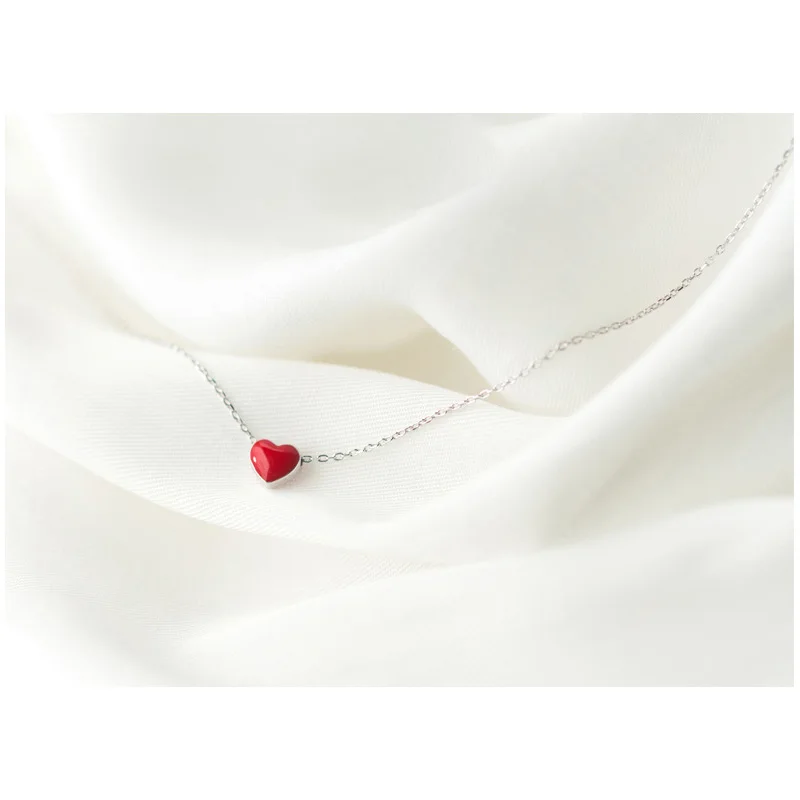 Dulce Inima Rosie Argint 925 Coliere Pentru Femei Dragoste Subțire Pandantiv Lanț Clavicula Colier Feminin Doamnelor Bijuterii