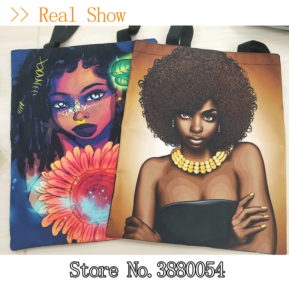 Moda Arta Afro Doamna De Imprimare Femei Geantă De Umăr Panza Eco Shopping Tote Mare De Bumbac Fata De Vopsire Personalizate Genți De Mână De Studenți 2019