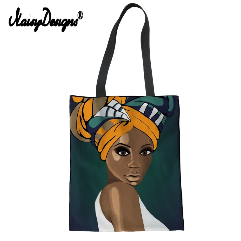 Moda Arta Afro Doamna De Imprimare Femei Geantă De Umăr Panza Eco Shopping Tote Mare De Bumbac Fata De Vopsire Personalizate Genți De Mână De Studenți 2019