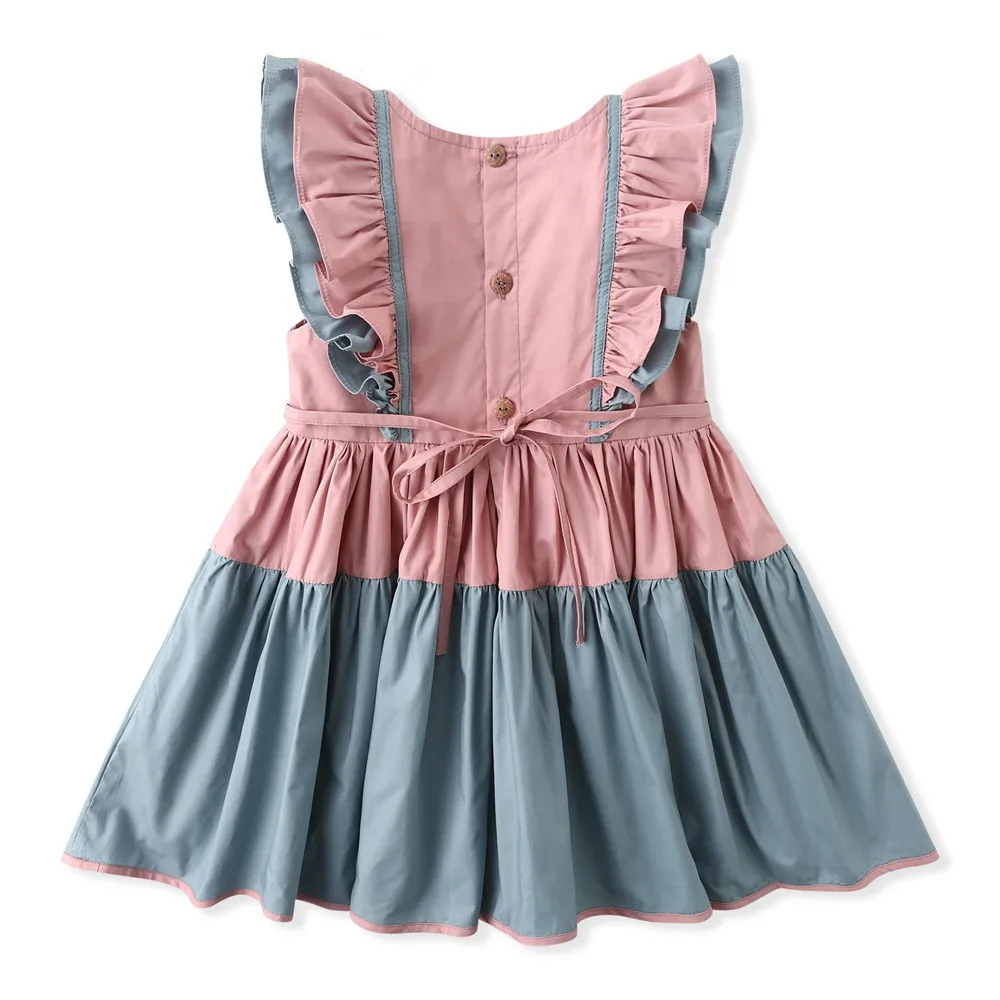 De Vară 2020 Flounced Mâneci Fete Dress Moda Cusaturi De Culoare Pentru Copii Princess Birthday Party Rochii Haine