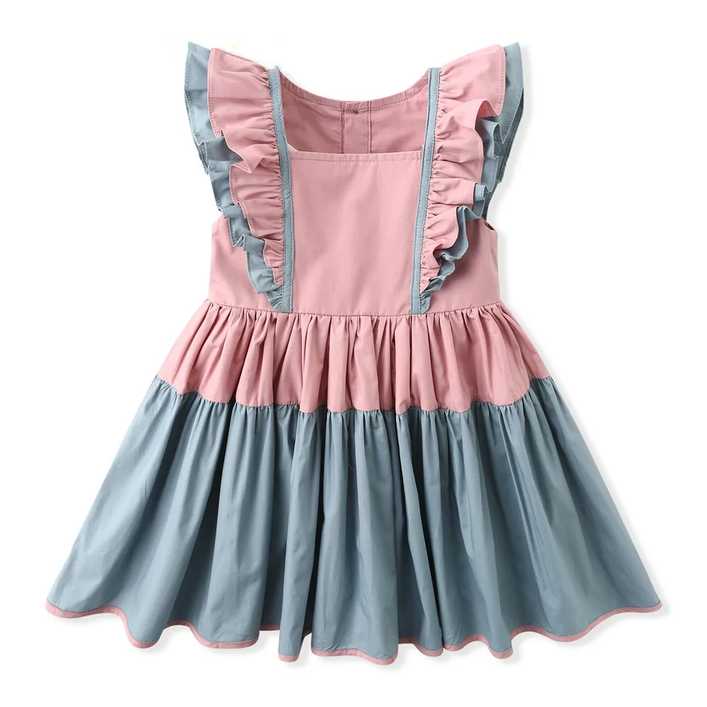 De Vară 2020 Flounced Mâneci Fete Dress Moda Cusaturi De Culoare Pentru Copii Princess Birthday Party Rochii Haine