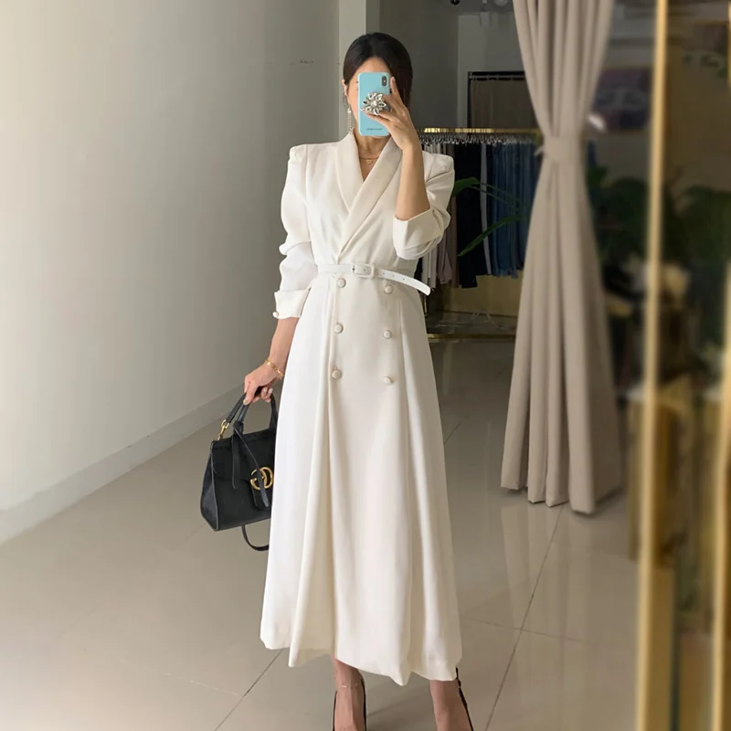 Toamna Noua Moda de Îmbrăcăminte pentru Femei de Înaltă Calitate Șanț dres Haine cu Maneca Lunga Slim fit O-Linie Solidă Office Lady rochii costum