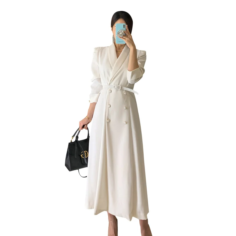 Toamna Noua Moda de Îmbrăcăminte pentru Femei de Înaltă Calitate Șanț dres Haine cu Maneca Lunga Slim fit O-Linie Solidă Office Lady rochii costum