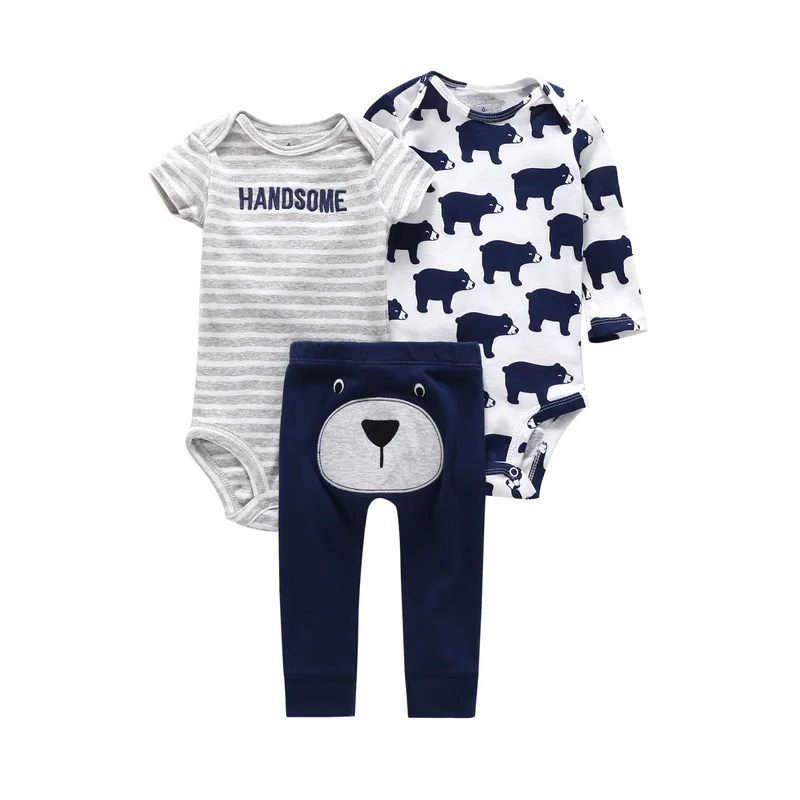 Copil nou-născut Băiat de Îmbrăcăminte set 2019 Moda de Animale Drăguț Mâneci Scurte+lungi mâneci Romper+Pantalonii 3 Piese Nou-născut Seturi de Îmbrăcăminte