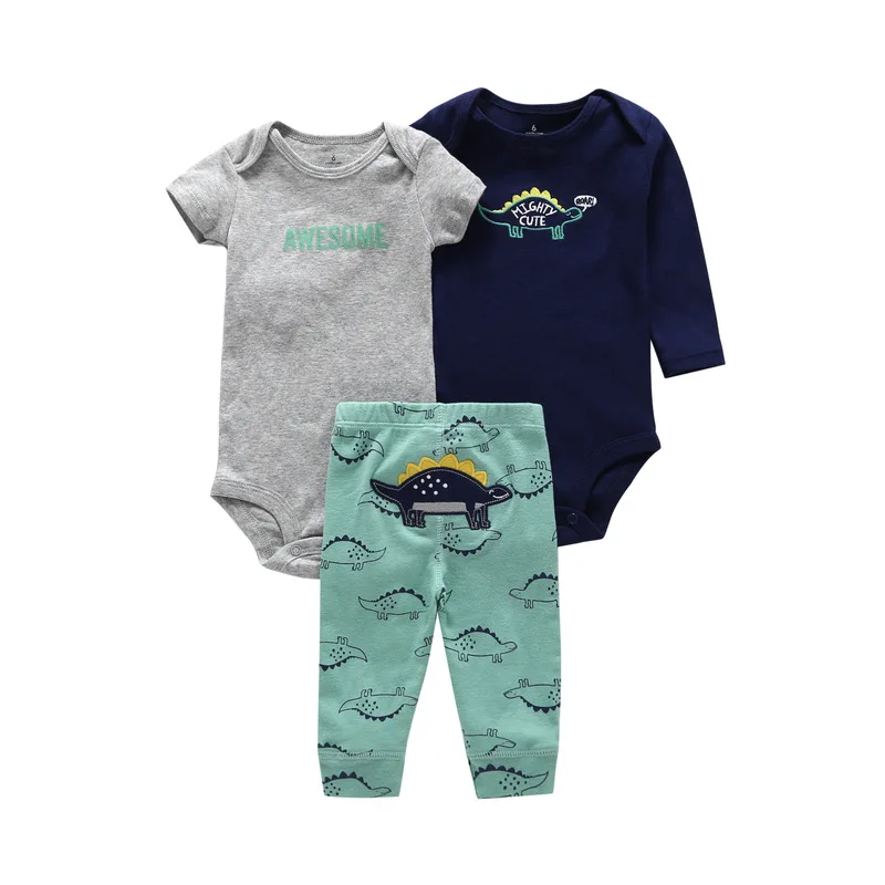 Copil nou-născut Băiat de Îmbrăcăminte set 2019 Moda de Animale Drăguț Mâneci Scurte+lungi mâneci Romper+Pantalonii 3 Piese Nou-născut Seturi de Îmbrăcăminte