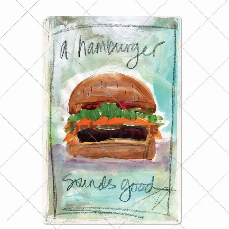 Hamburger Tablă de Metal Semn de Epocă Poster Fast-Food Placa Pub Bar Bucatarie Placa de Perete Decor Decor Acasă 20*30cm