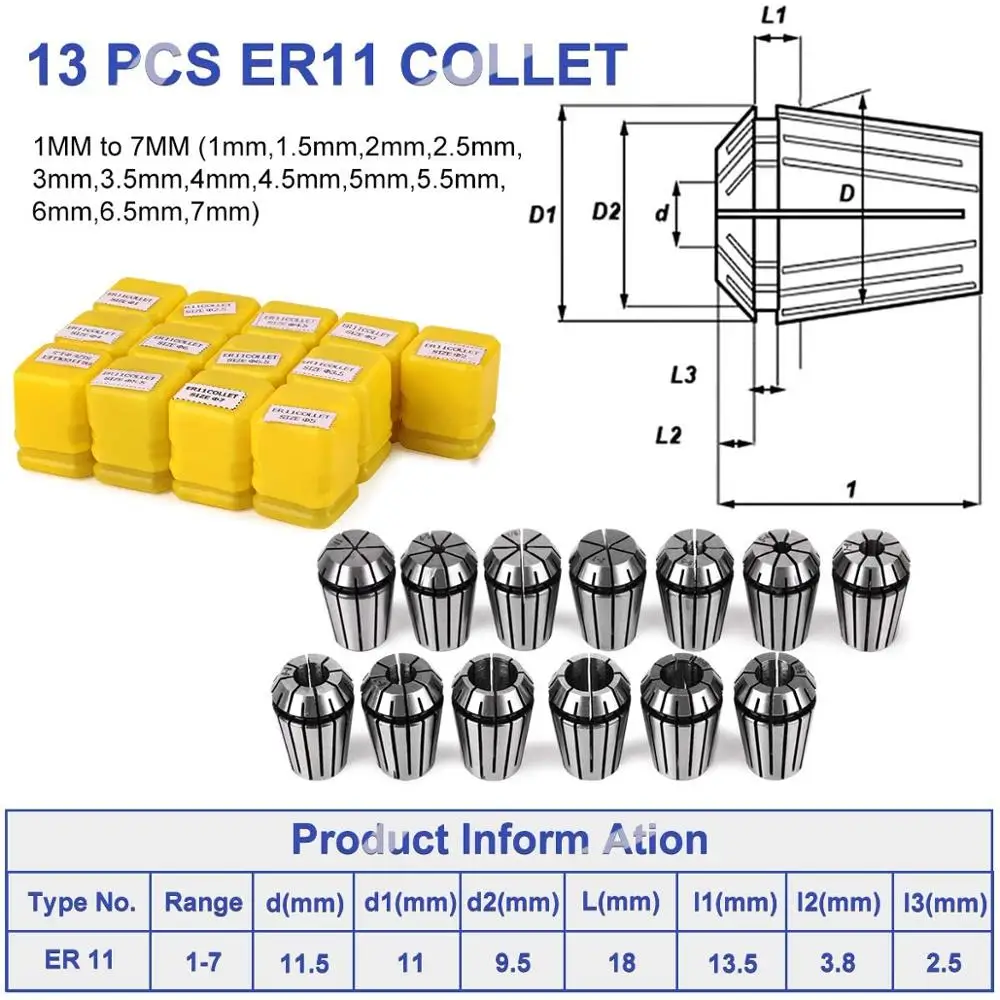 13pcs ER11 Set Pensete 1-7MM Mandrină pentru Strung mandrina de Precizie 0,008 mm pentru CNC de Frezat, Suport Instrument de Gravare Mașină Ax Motor