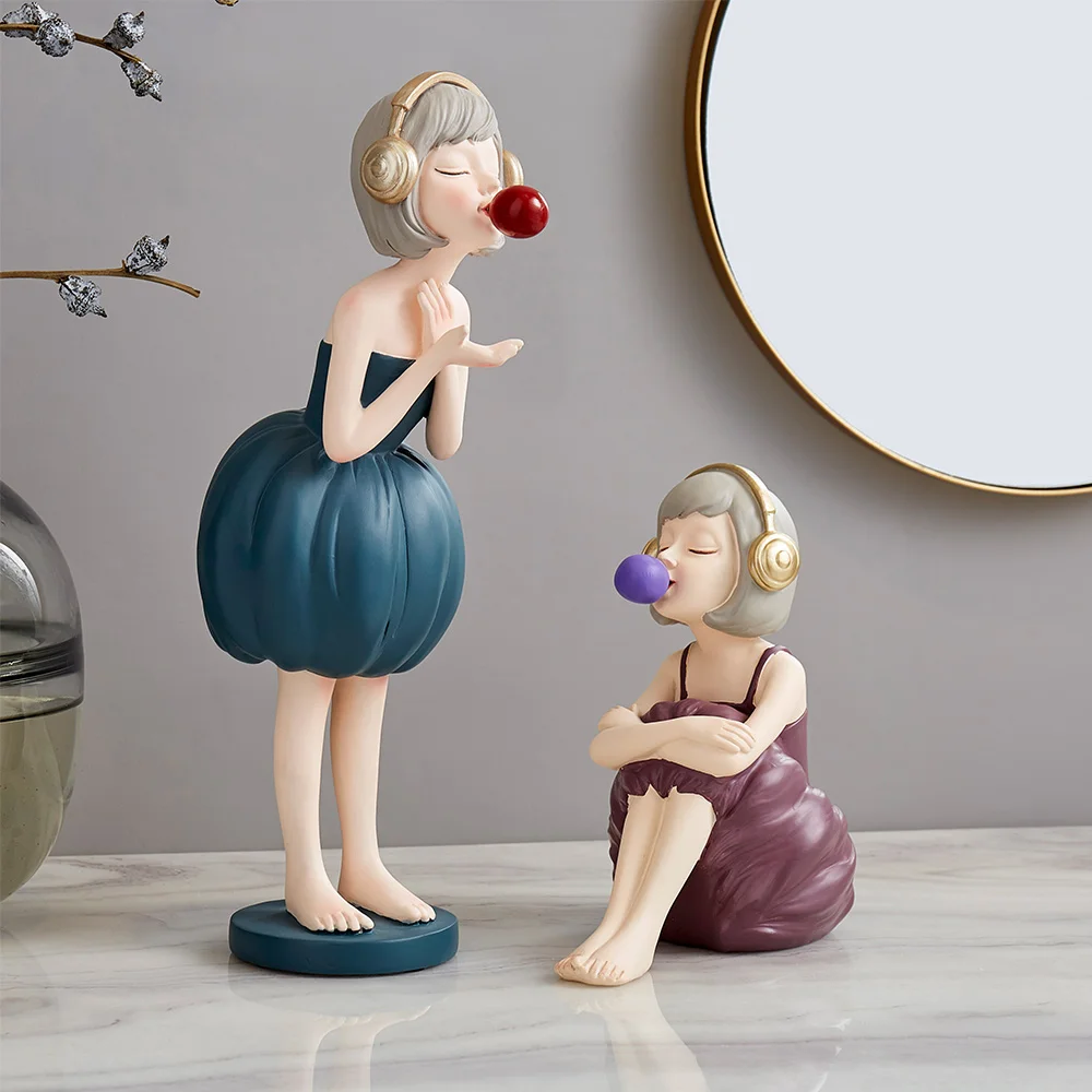 Arta modernă Sculptura Fata cu Bule Mobilier Platou cu Fructe de Rășină Caracter Model Figurine pentru Acasă Nordic Acasă Decorare Cadouri
