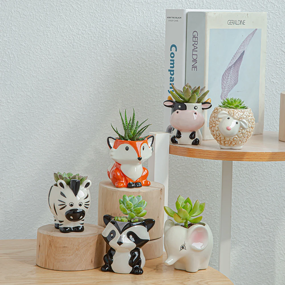 RBCFHl 1 BUC Stil Ceramice de Animale Ghiveci de Desene animate Zebra Oi Cap de Vacă Mini Ghiveci Plante Suculente Bonsai Ghivece Decor Acasă