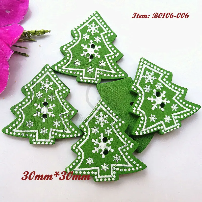 144pcs Verde pomi de Crăciun butoane din lemn 30mm*30mm Crăciun materiale decorative album ambarcațiuni diy accesorii de cusut