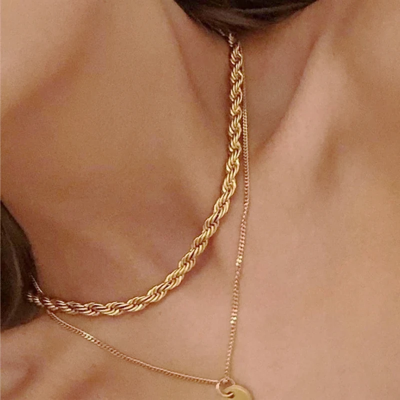 Simplu inoxidabil oțel răsucite lanț colier de înaltă calitate, nu se decoloreaza om femeile sălbatice gât accesorii handmade aur de culoare lanț