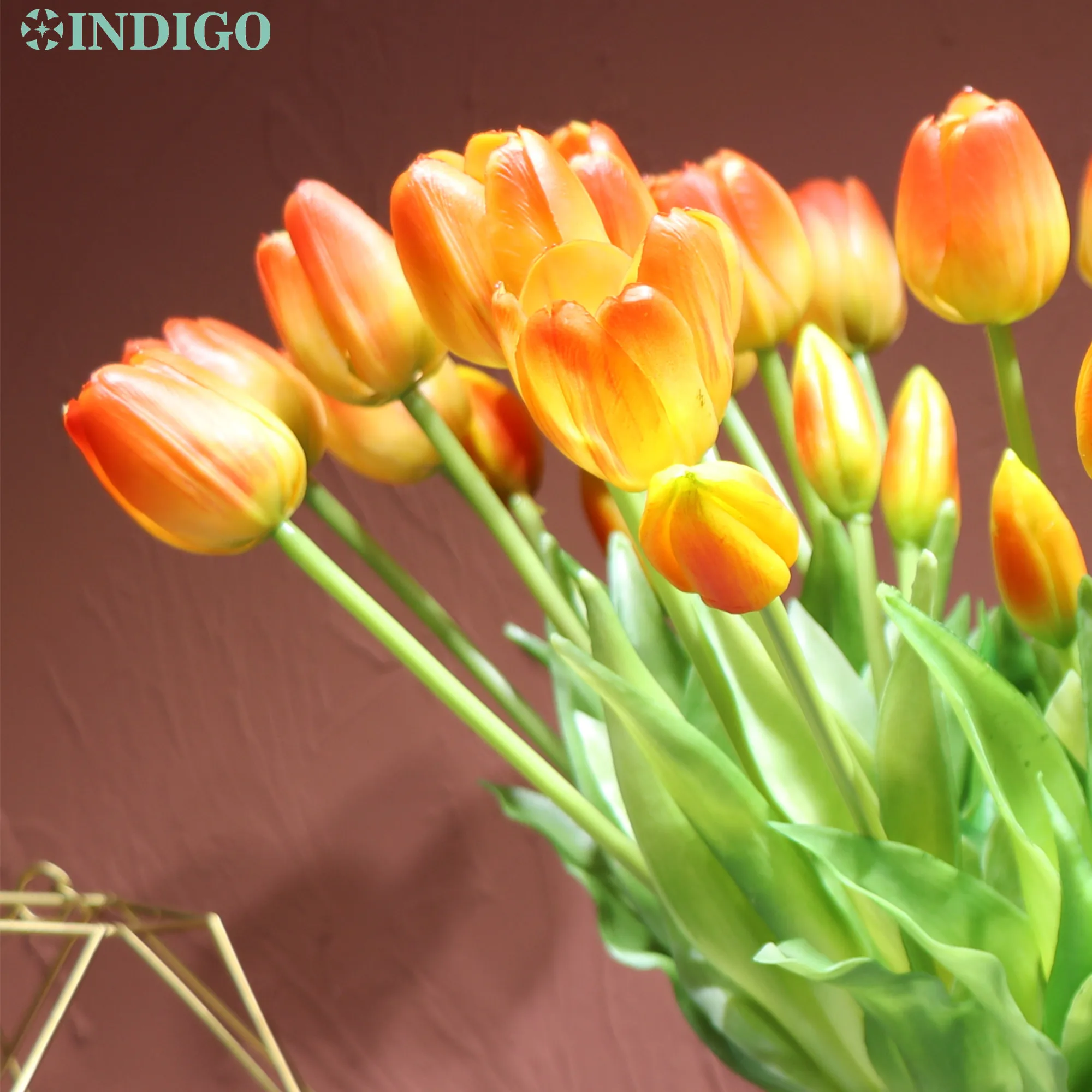 INDIGO - Apus de soare Lalele Buchet (3 flori+2 bud) Real Atinge Silicon Lalea de Înaltă Calitate, Decor Acasă Flori Artificiale Transport Gratuit