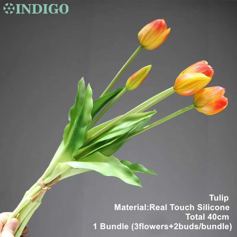 INDIGO - Apus de soare Lalele Buchet (3 flori+2 bud) Real Atinge Silicon Lalea de Înaltă Calitate, Decor Acasă Flori Artificiale Transport Gratuit