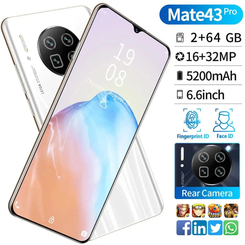 Mate43Pro Android 6.6-Inch Picurare Ecran Mare Telefon Inteligent Fierbinte Îndoit Sticlă Mată High-End Capac Spate + Fata Recunoaștere