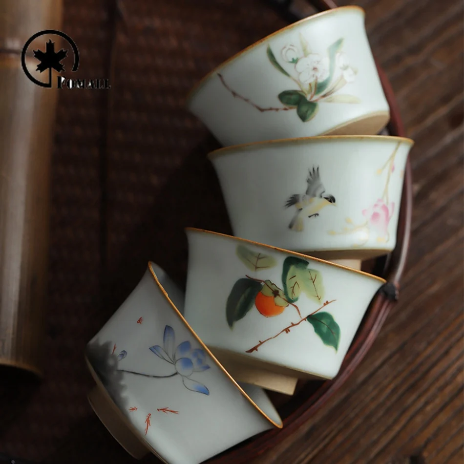 Drinkware Chineză Kung Fu Set De Ceai Ceașcă Universal Manual De Ceai Pictate Manual Prune Floare De Lotus Carasi Pasăre Cana Ceramica