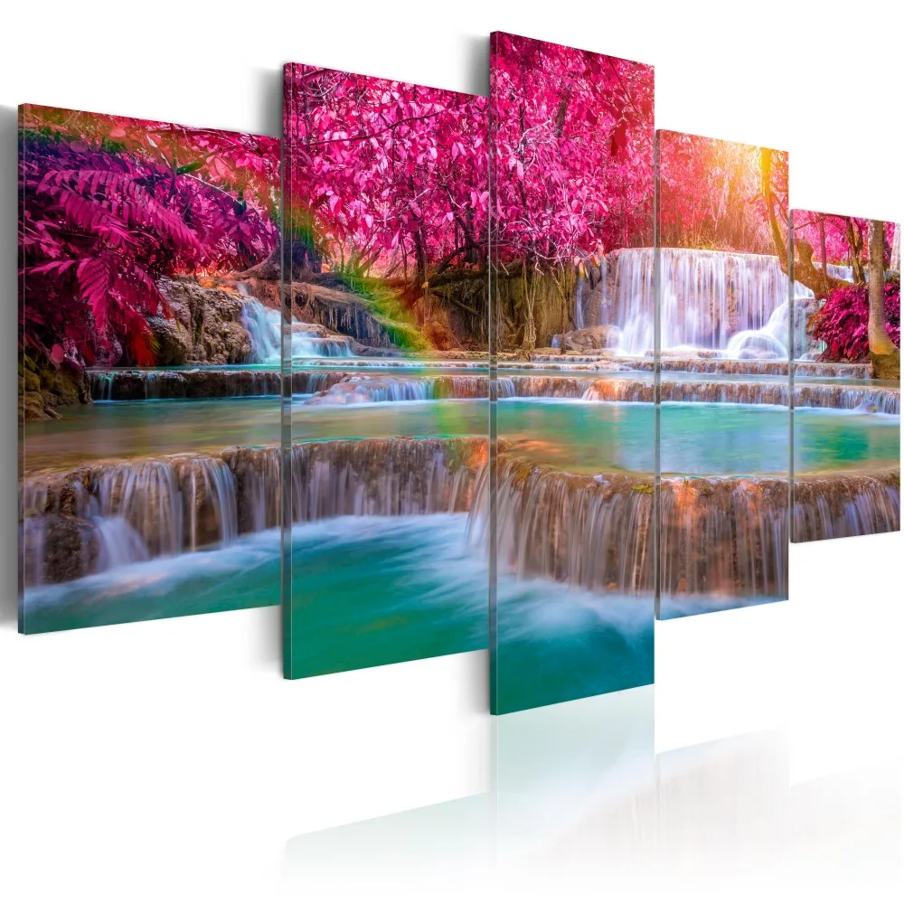 5 Panoul de Frumoasa Cascada Pictura Peisaj cu Flori picturi Moderne pe Panza Living Modern Decor de Birou,Fara Rama