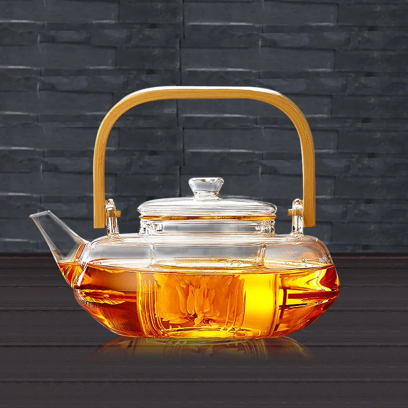 GLLead Moda 800ml Rezistente la Căldură de Sticlă Oală de Ceai de Flori de Ceai Puer Fierbător Creative Mâner de Bambus Ceainic de Sticlă Cu Infuzor