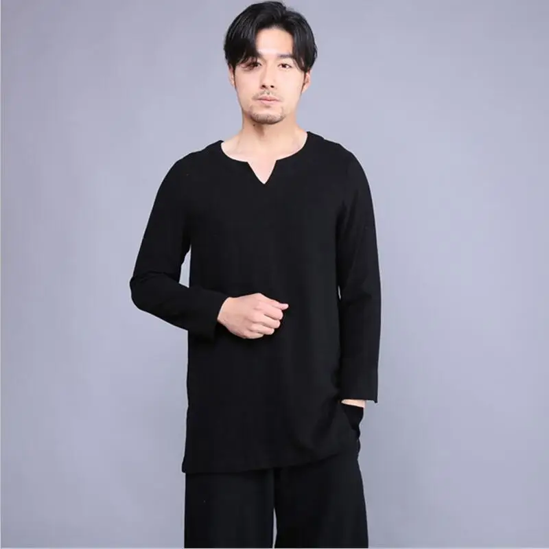 De mari Dimensiuni M-5XL 6XL de Toamnă Și de Vară 2029 Lenjerie de pat din Bumbac Solide în Vrac Man T-Shirt Casual V-Neck Om Topuri Stil Chinezesc Rosu Negru