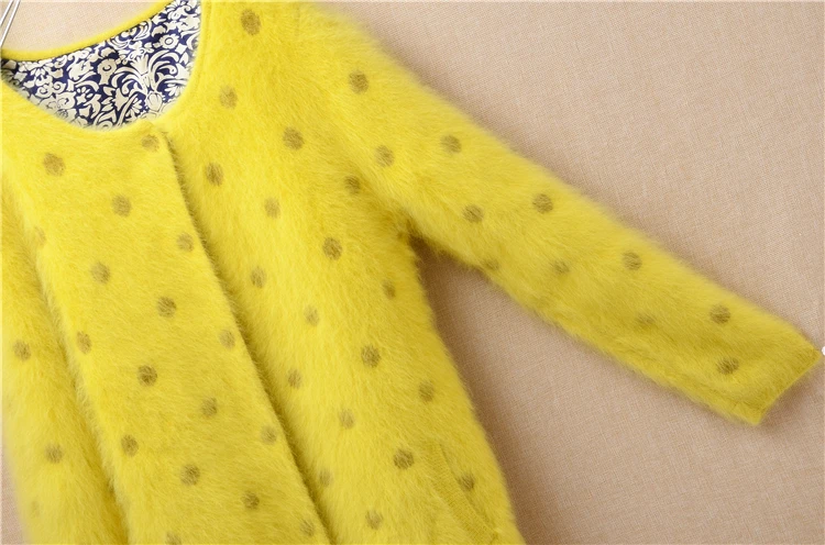 2020 femei de sex feminin cald gros mediu și lung galben nurca cașmir tricotate dot mâneci lungi slim veste de blană de angora haina haina de sus