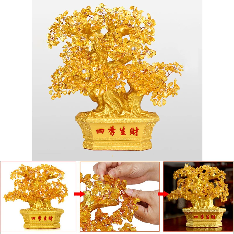 Galben Pietre De Cristal Feng Shui Avere Copac Bani Noroc De Avere Decor Acasă Cabinet Vin Display Ornamente