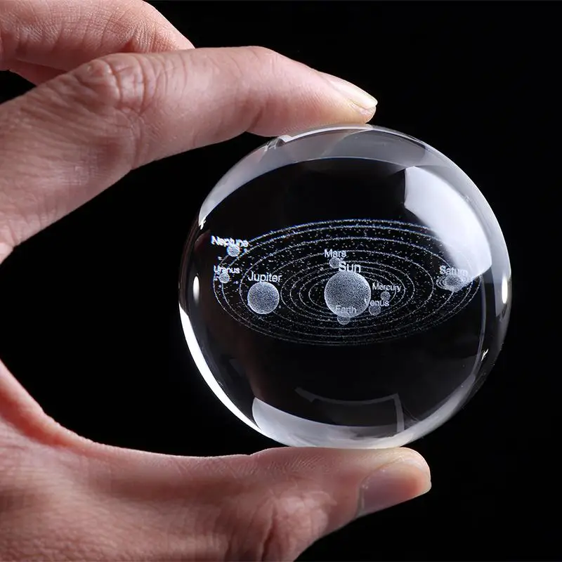 6CM Gravate cu Laser Sistem Solar Ball 3D Planete în Miniatură Model de Sferă, Glob de Sticlă Ornament Decor Acasă Cadou pentru Astrophile