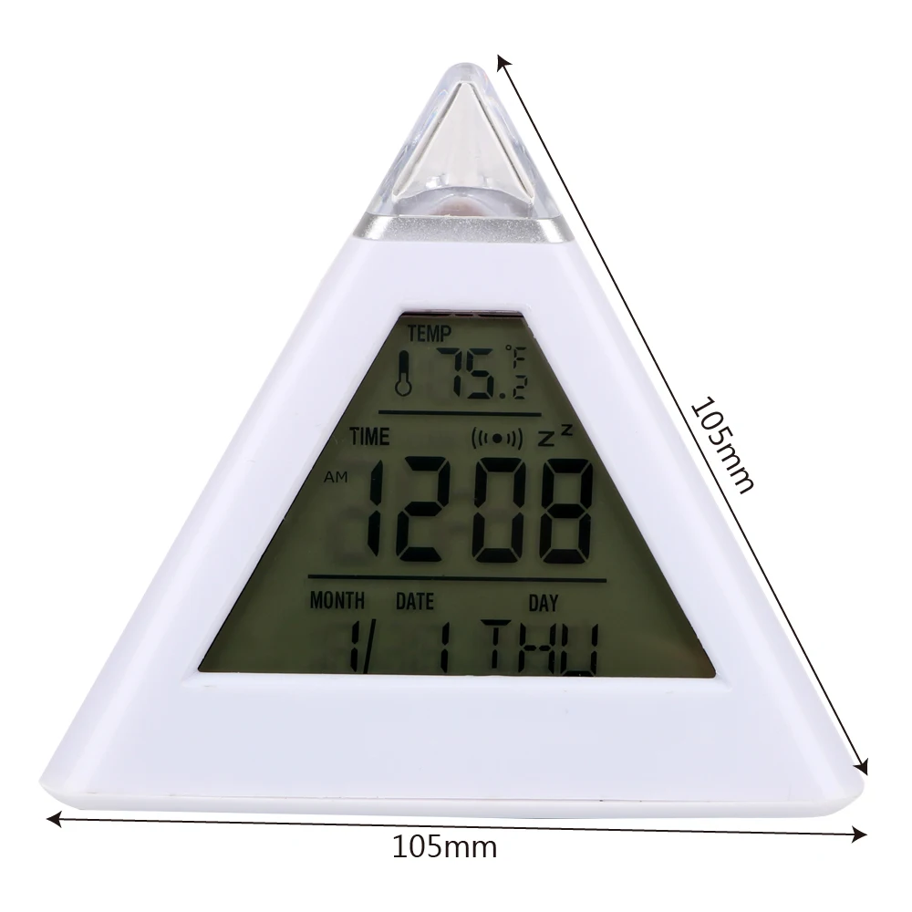 Ceas Cu Alarmă Digital Termometru De Fundal Schimbare Ceas Cu Calendar Perpetuu Colorate Con Piramida Stil De Decorațiuni Interioare Aleatoare