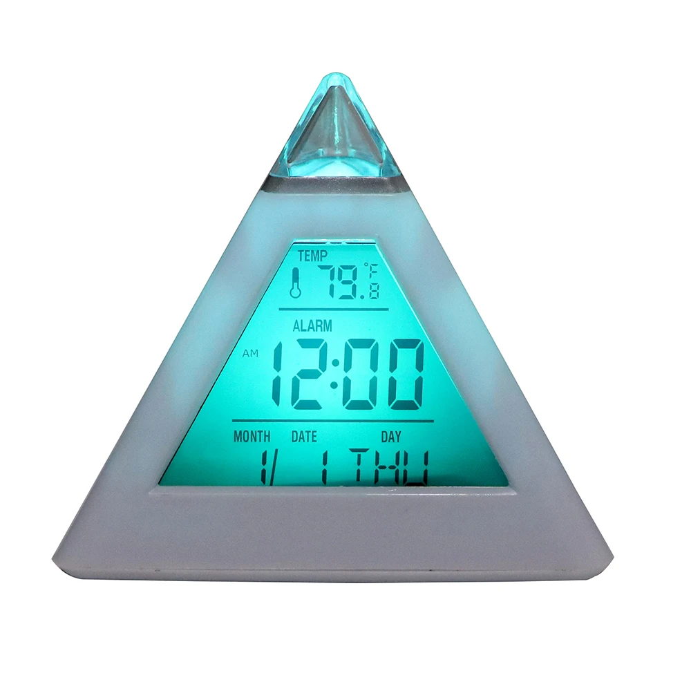 Ceas Cu Alarmă Digital Termometru De Fundal Schimbare Ceas Cu Calendar Perpetuu Colorate Con Piramida Stil De Decorațiuni Interioare Aleatoare