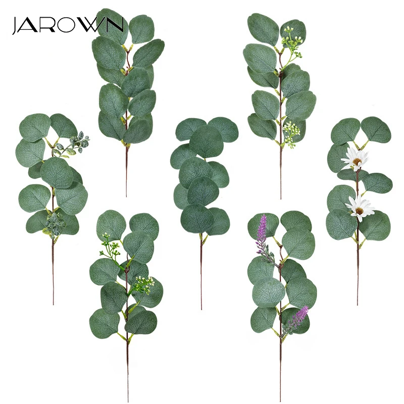 JAROWN 5pcs Artificiale Eucalipt Plante Ramuri de Nunta DIY Aranjament de Flori Accesorii de Mătase Verde cu Flori Frunze Decor Acasă