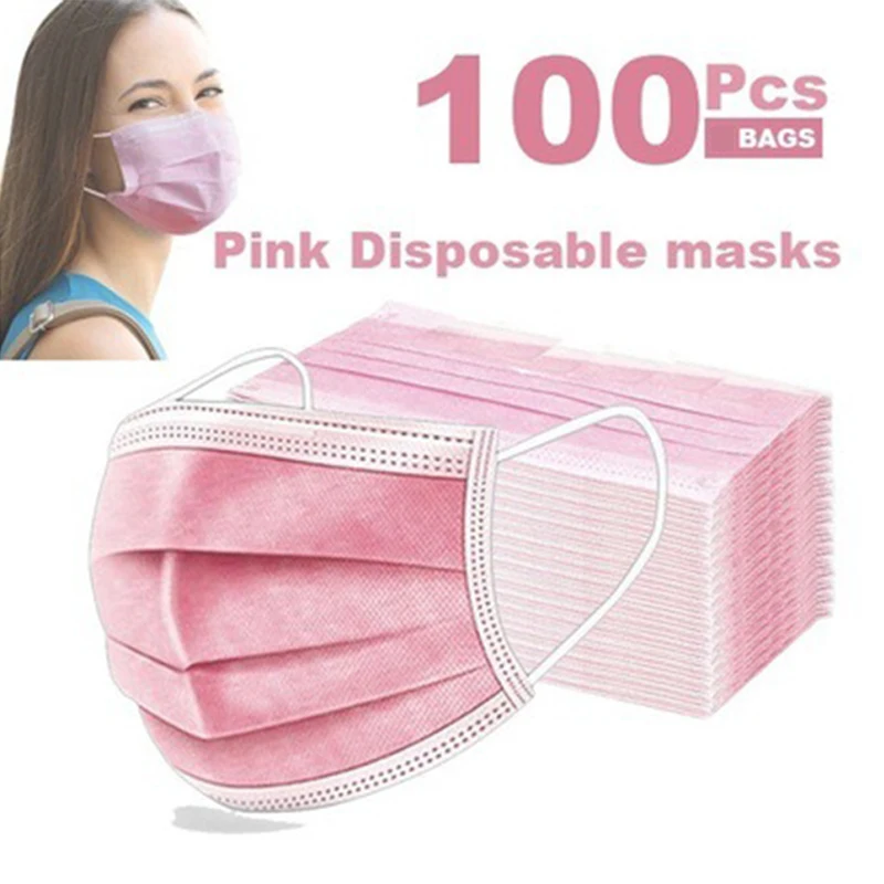10/50/100/200PCS Roz Masca de Unică folosință Non-țesute 3-strat de Trandafir Masca de Fata Respirabil Elastic Earband Respirabil Adult Gura Măști