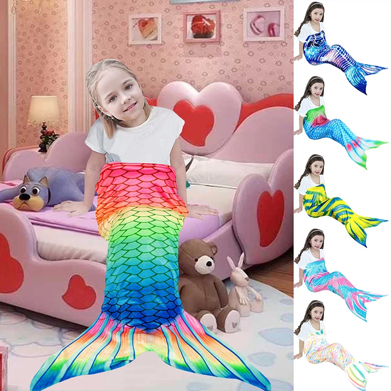 Crăciun Copil Cadou de Desene animate de Colorat Mermaid Coadă de Pește Pătură de Iarnă Flanel Moale pentru Modelul de Scară de Pește Canapea Arunca TV Pături