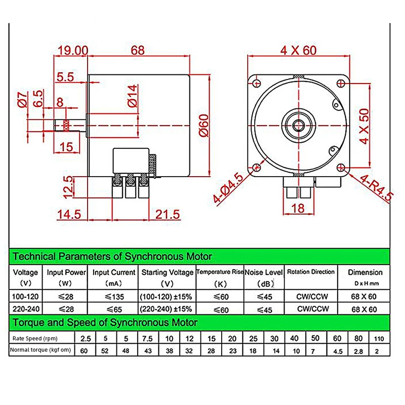 1 BUC 220V AC 28W 68KTYZ Sincron Motor de Viteze 68-KTYZ Motor Sincron cu Magnet Permanent 2.5/5/10/15/20/30/50/60/80/110rpm