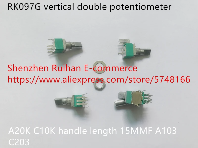 Nou Original RK097G vertical dublu potențiometru A20K C10K lungime mâner 15MMF A103 C203 (COMUTATOR)