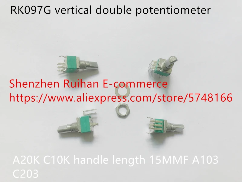 Nou Original RK097G vertical dublu potențiometru A20K C10K lungime mâner 15MMF A103 C203 (COMUTATOR)