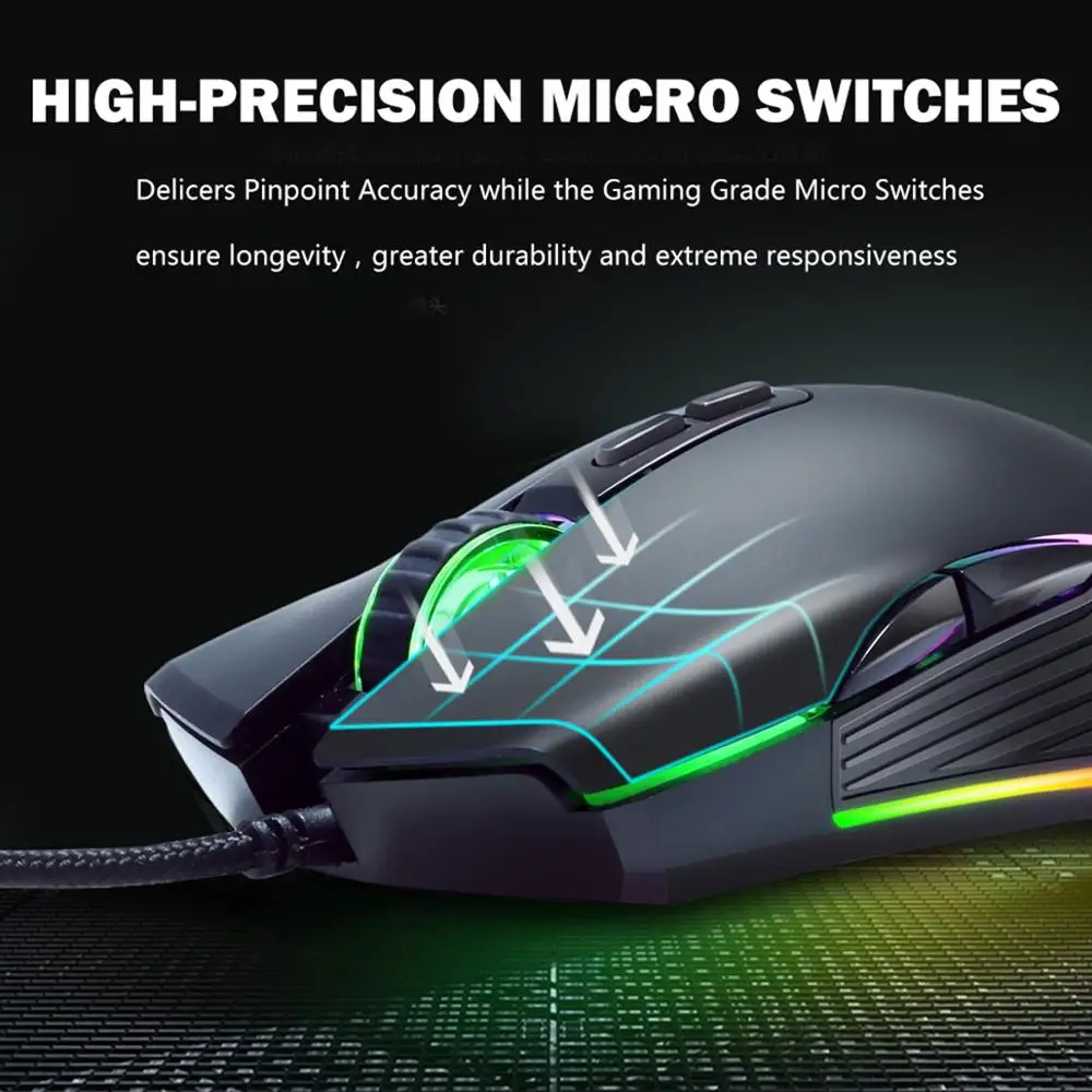 ZUOYA Mouse de Gaming RGB lumina de Fundal 3200/7200DPI 7 Butoane cu fir Șoareci Joc Senzor Optic Pentru Gamer FPS