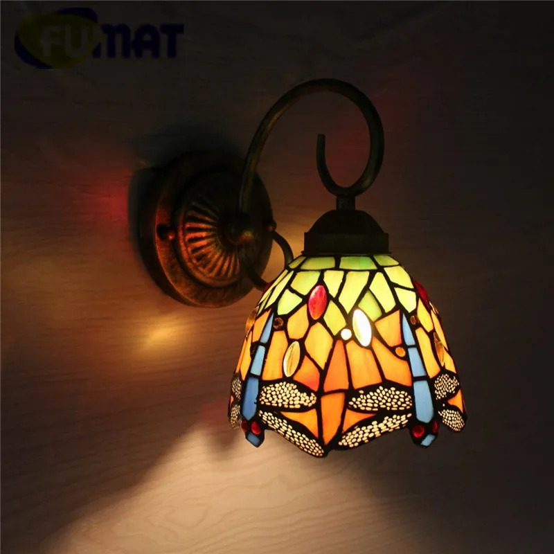 FUMAT Tiffany Lampă de Perete LED Sconces Vitralii Luminaria Coridor de Lumină Libelula Oglindă Lampă Față E14 6