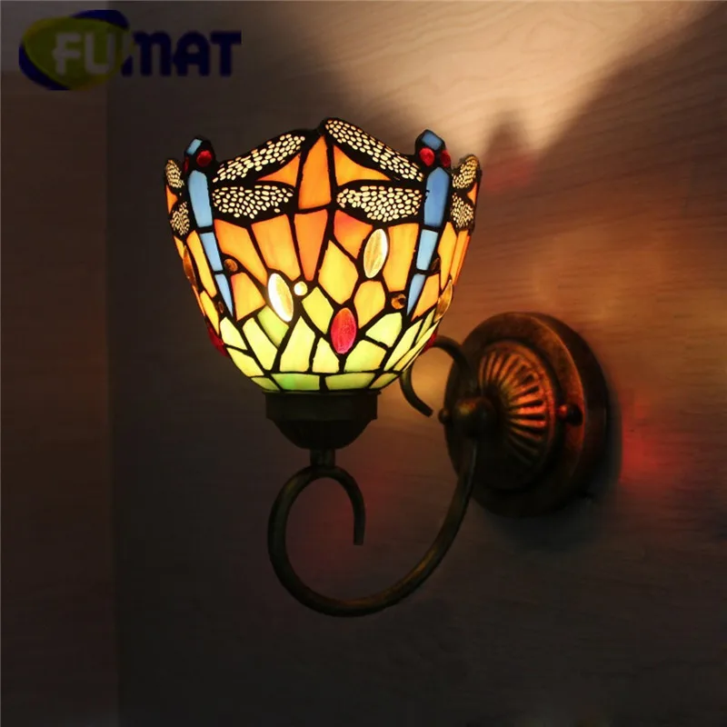 FUMAT Tiffany Lampă de Perete LED Sconces Vitralii Luminaria Coridor de Lumină Libelula Oglindă Lampă Față E14 6